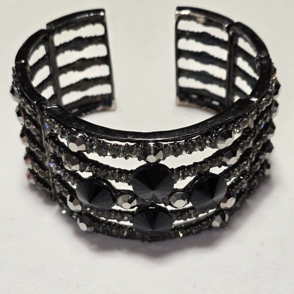 5 Line Black Metal Bling Cuff Bracelet